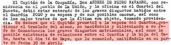 El Capit&aacute;n Andres de Pedro Navarro prometi� a la esposa del GuardiA Pozo gestionar el traslado...